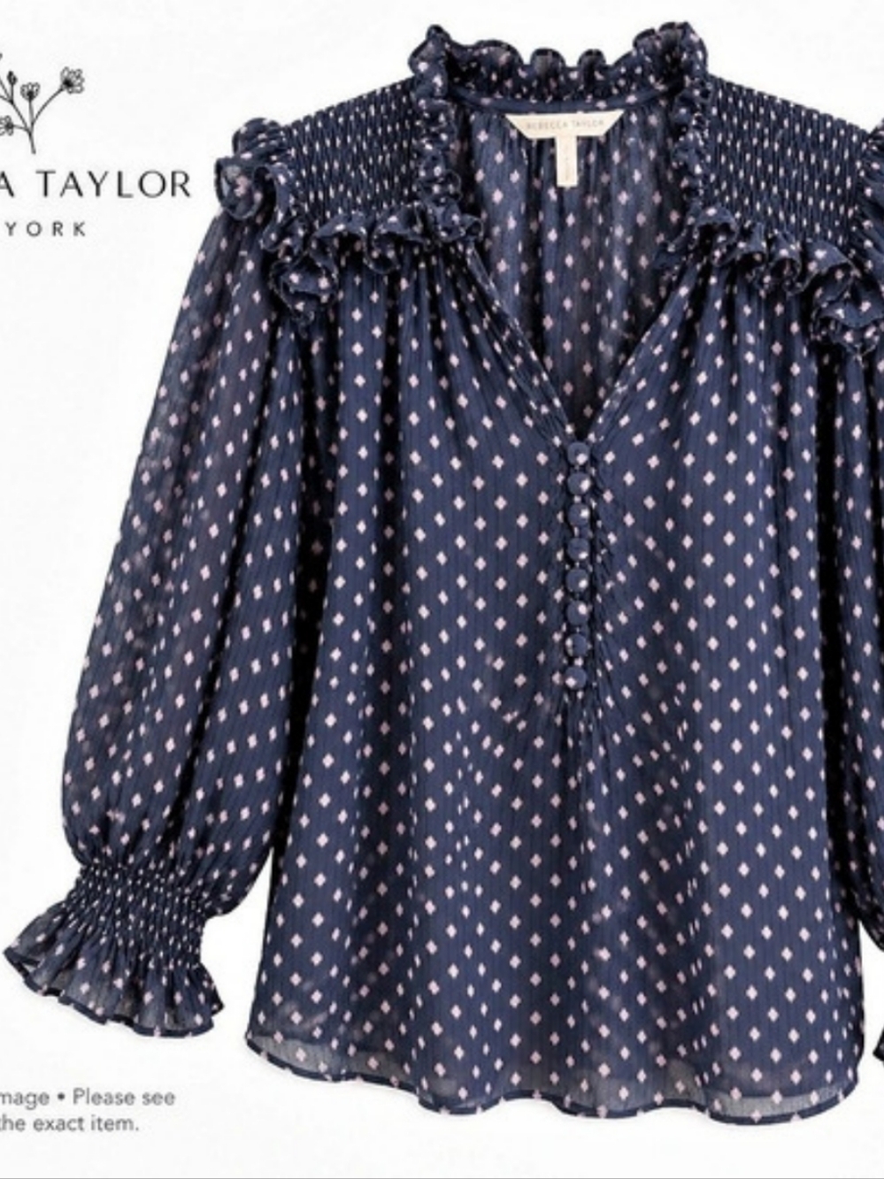 Rebecca Taylor Silk Polka Dot Ruffle Blouse Size Small